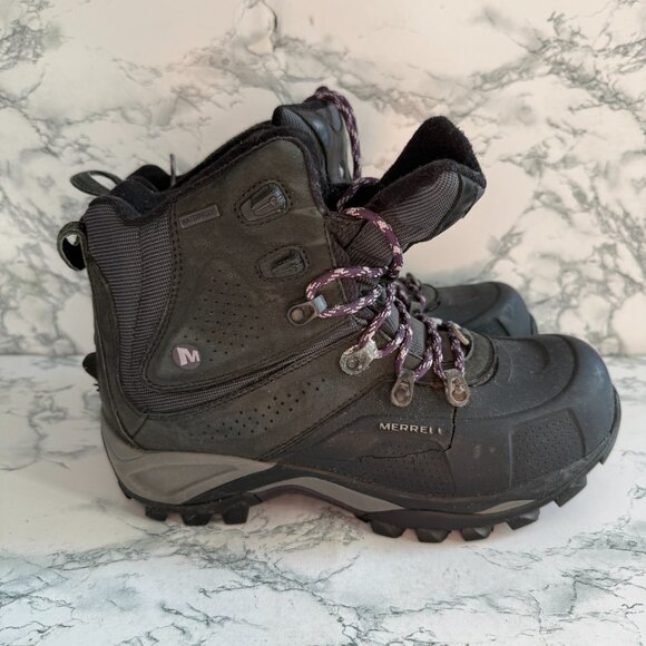 Merrell Women 8 Whiteout Boot Snow Black Waterproof Insulated Hiking Winter Shoe - Picture 1 of 9